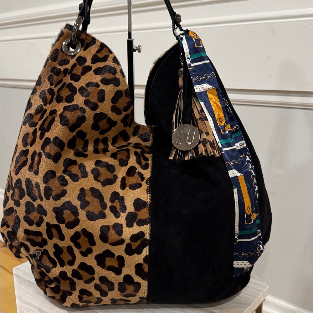 Stuart Weitzman Bag Calf Hair Leopard Print and Black Suede Large Hobo - Picture 3 of 17